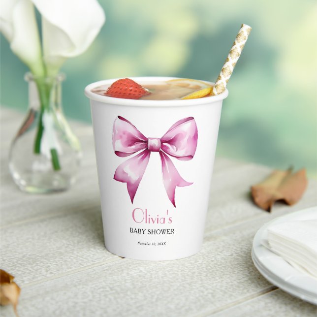Pink Bow Ribbon Baby Shower Paper Cups (Insitu)