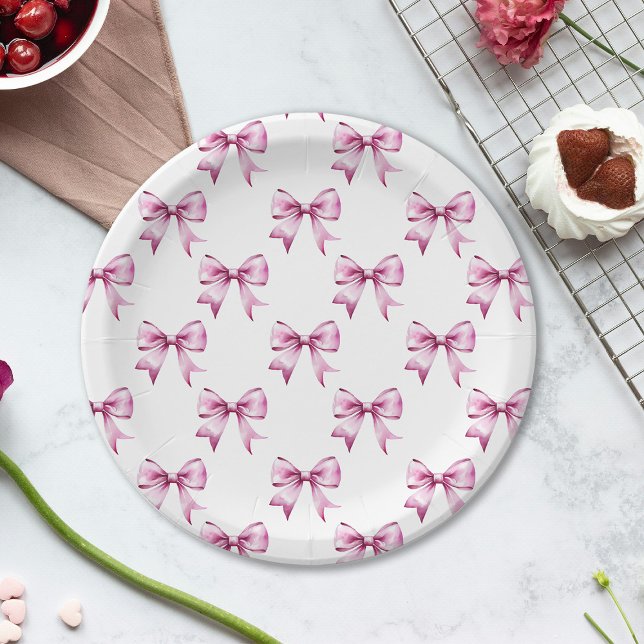 Pink Bow Ribbon Baby Shower Paper Plates (Creator Uploaded)