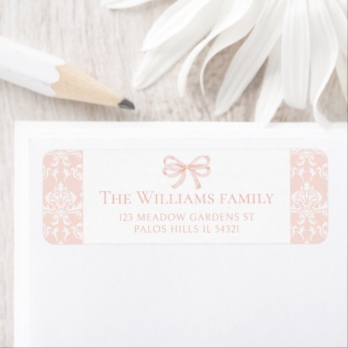 Pink bow ribbon baby shower return address labels