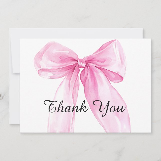 Pink Bow Ribbon Baby Shower Thank You Card (Front)