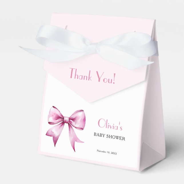 Pink Bow Ribbon Baby Shower Thank You Favor Boxes (Front Side)