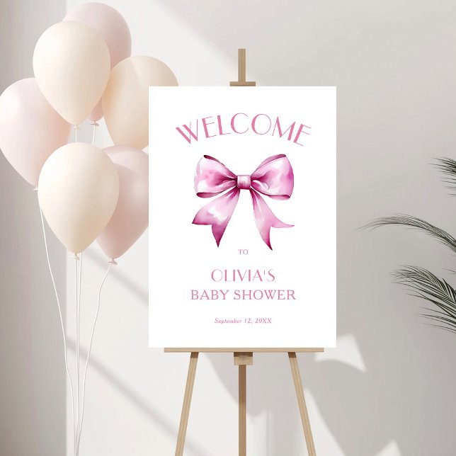 Pink Bow Ribbon Baby Shower Welcome  Foam Board (Creator Uploaded)