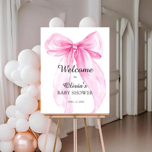 Pink Bow Ribbon Baby Shower Welcome Foam Board