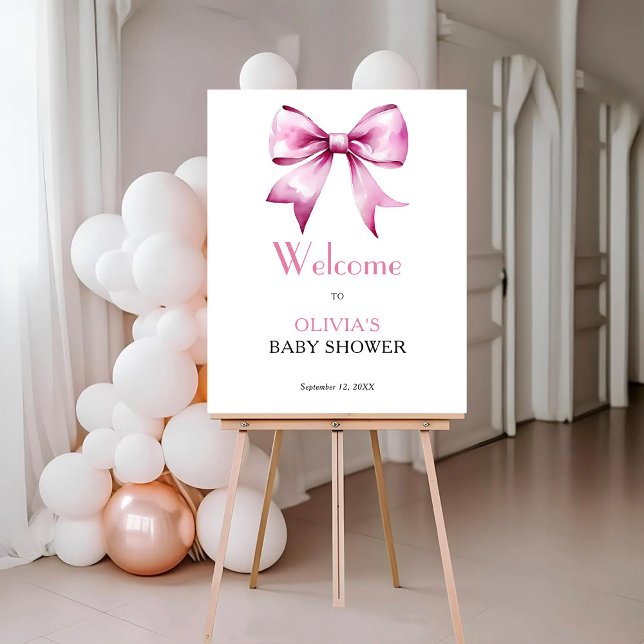 Pink Bow Ribbon Baby Shower Welcome Sign (Creator Uploaded)