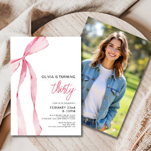 Pink Bow Ribbon Birthday Party Photo Instagram Invitation
