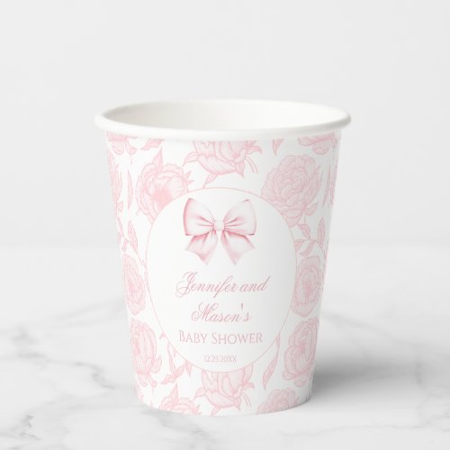 Pink bow ribbon boho baby girl shower paper cups