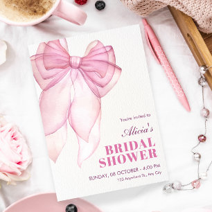 Pink bow ribbon bridal shower invitation