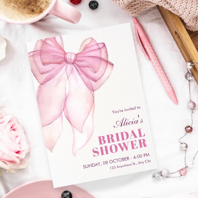 Pink bow ribbon bridal shower invitation (Creator Uploaded)