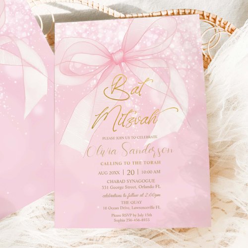 Pink Bow Ribbon Coquette Bat Mitzvah