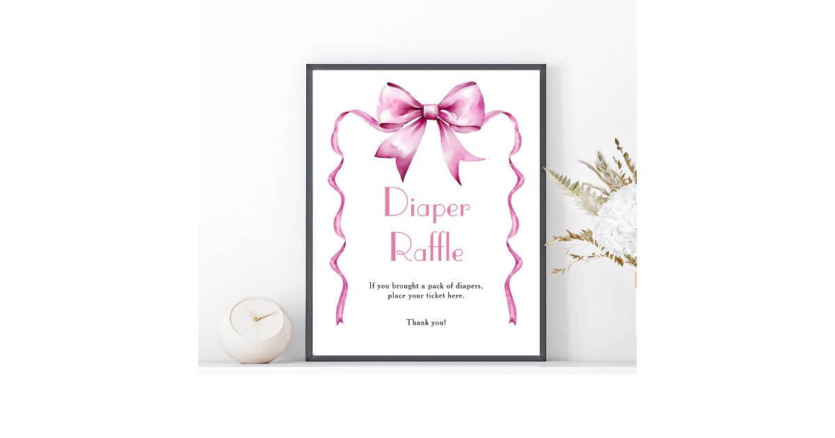 Pink Ribbon G Raffle Pink Bow Ribbon Diaper Raffle Poster | Zazzle