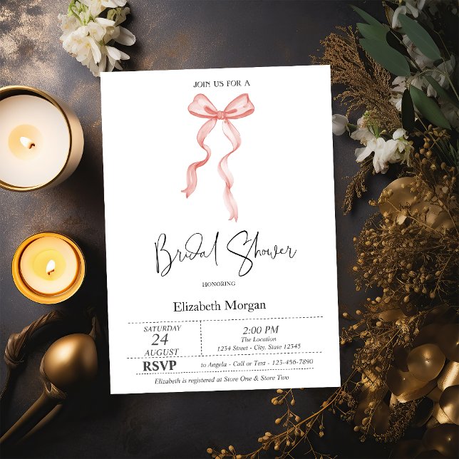 Pink Bow Ribbon Dots Bridal Shower  Invitation (Creator Uploaded)
