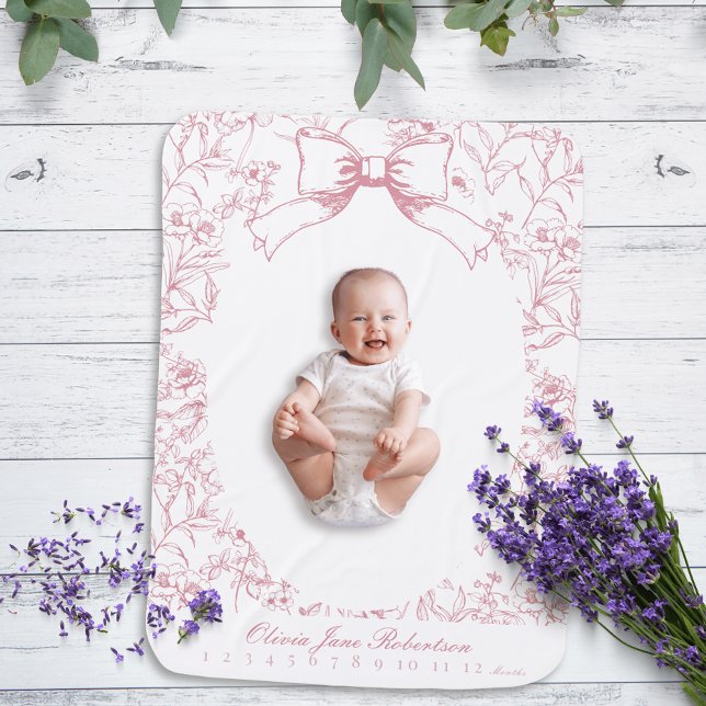 Pink Bow Ribbon Floral Milestone Baby Blanket (Creator Uploaded)
