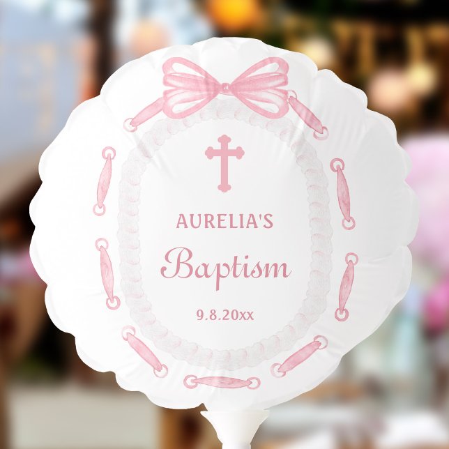Pink Bow Ribbon Frame Baptism Balloon (Creator Uploaded)