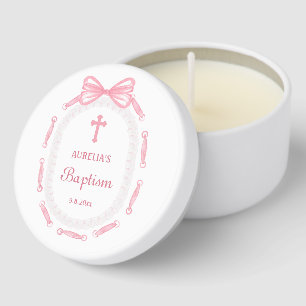 Pink Bow Ribbon Frame Baptism Mini Candle Favors