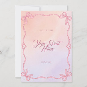 Pink Bow Ribbon Frame Watercolor Lavender Invitation