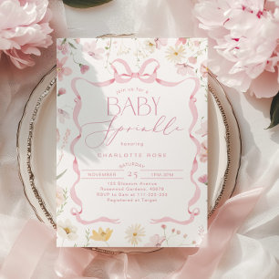 Pink Bow ribbon frame Wildflower Baby Sprinkle Invitation