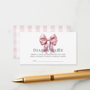 Pink Bow Ribbon Girl Baby Diaper Raffle Ticket Enclosure Card