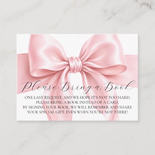 Pink Bow Ribbon Girl Baby Shower Bring a Book Enclosure Card