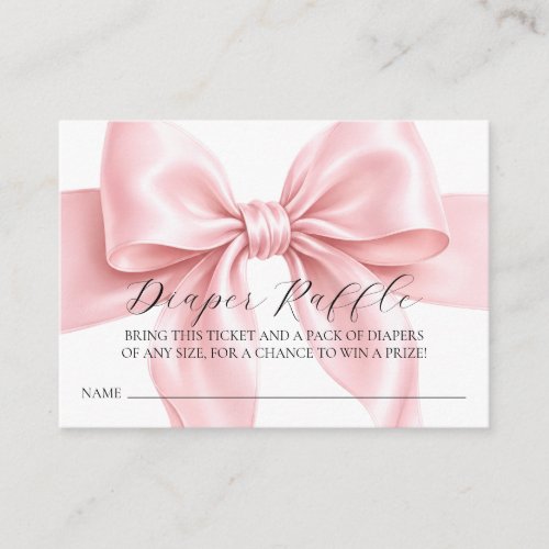 Pink Bow Ribbon Girl Baby Shower Diaper Raffle Enclosure Card