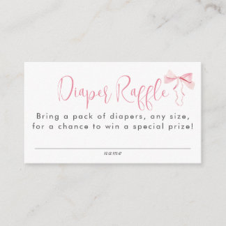 Pink Bow Ribbon Girl Baby Shower Diaper Raffle Enclosure Card