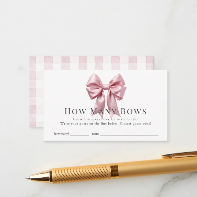 Pink Bow Ribbon Girl Baby Shower How Many Bows Enclosure Card (Front/Back In Situ)