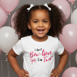 Pink Bow Ribbon Girls 2nd Birthday Party I'm Two Toddler T-shirt
