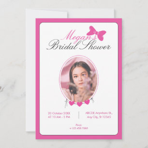 Pink bow ribbon photo bridal shower invitation