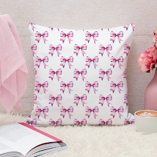 Pink Bow Ribbon Throw Pillow