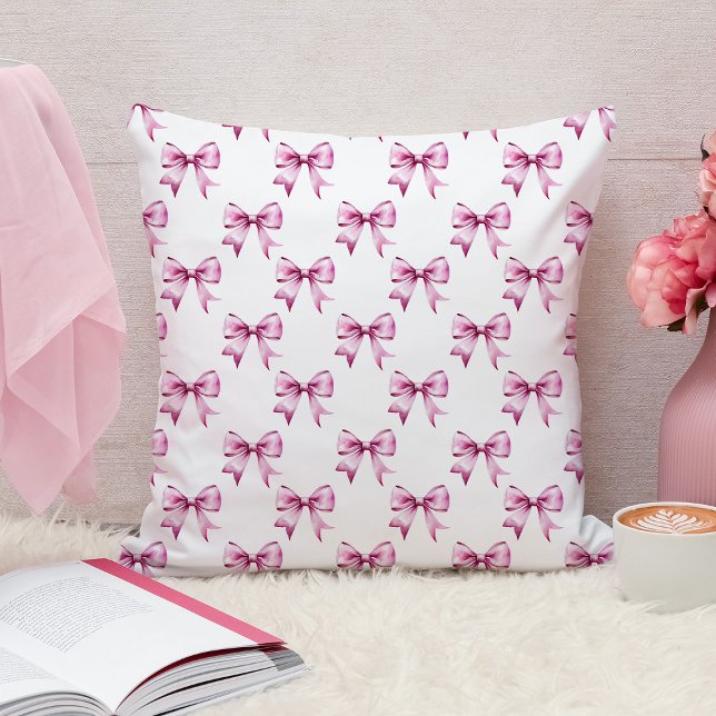 Pink Bow Ribbon Throw Pillow (Creator Uploaded)