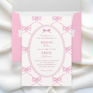 Pink bow ribbon wedding invitation