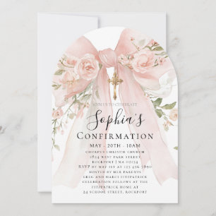 Pink Bow Rose Floral Girl Confirmation Arch Invitation