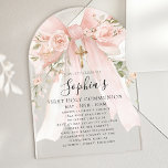 Pink Bow Rose Floral Girl First Communion Arch Acrylic Invitations