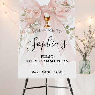 Pink Bow Rose Floral Girl First Communion Foam Board