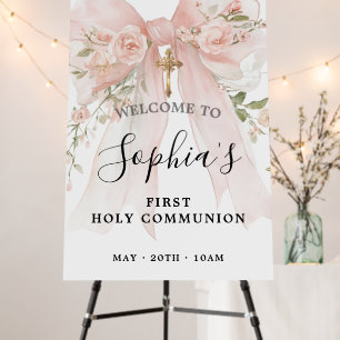 Pink Bow Rose Floral Girl First Communion Foam Board