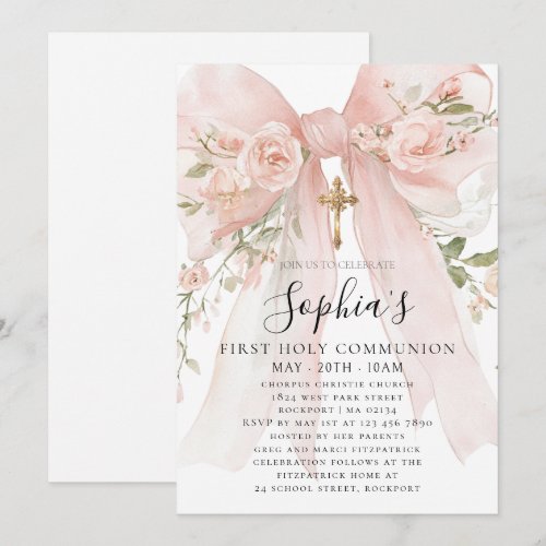Pink Bow Rose Floral Girl First Communion