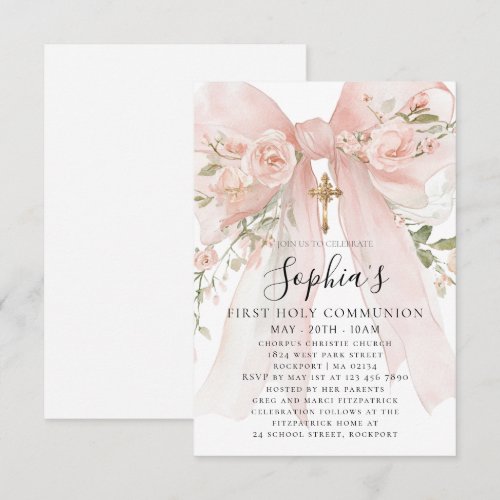 Pink Bow Rose Floral Girl First Communion Petite