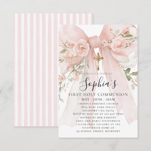 Pink Bow Rose Floral Girl First Communion Petite