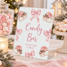 Pink Bow Santa Hat Candy Bar Pedestal Sign