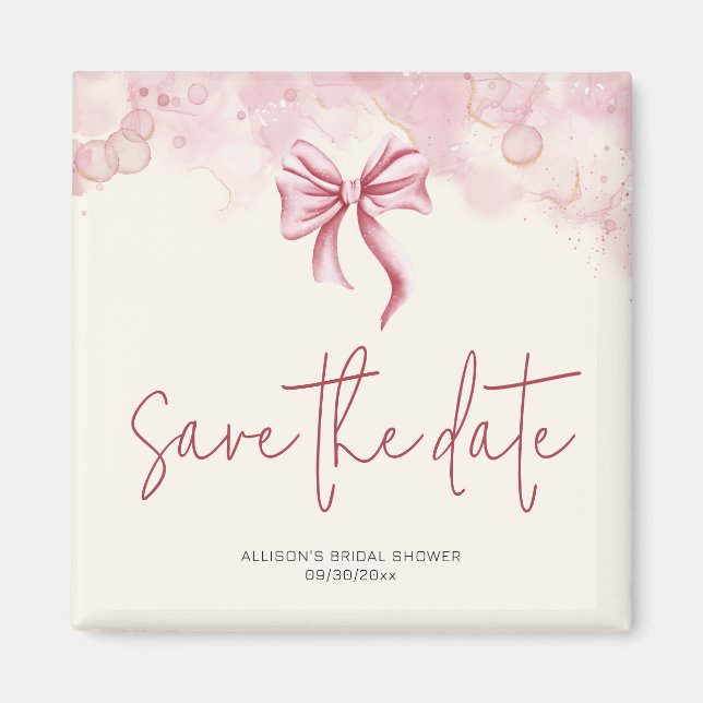 Pink Bow Save the Date Bridal Shower Magnet (Front)