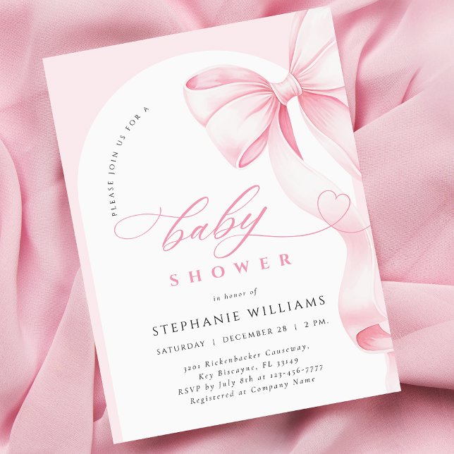 Pink Bow Script Baby Shower Invitation (Creator Uploaded)