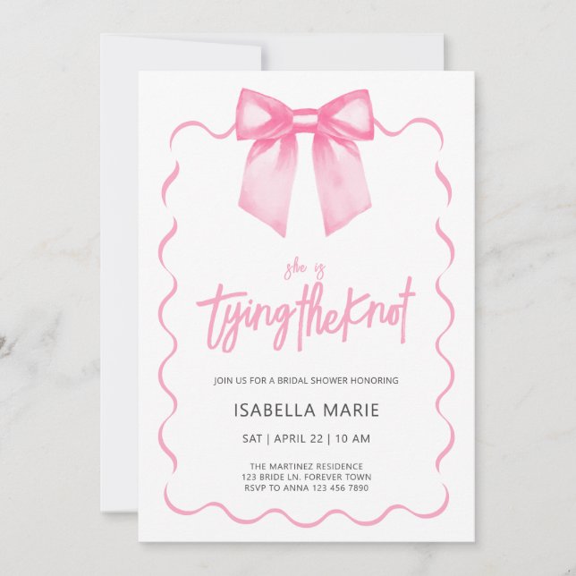 Pink Bow Script Bridal Shower Invitation (Front)