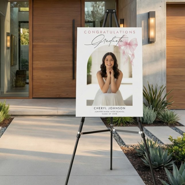Pink Bow Script Graduation Photo Welcome Sign (Creator Uploaded)