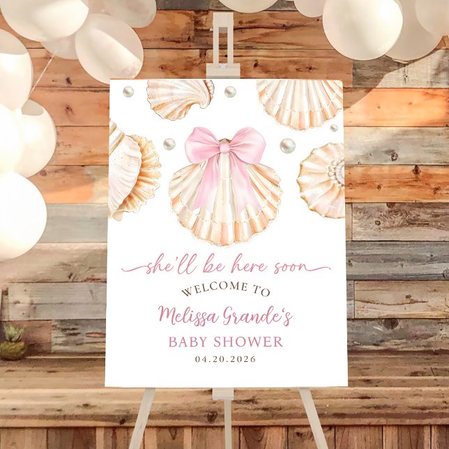 Pink Bow Seashell Baby Shower Welcome Foam Board (Creator Uploaded)