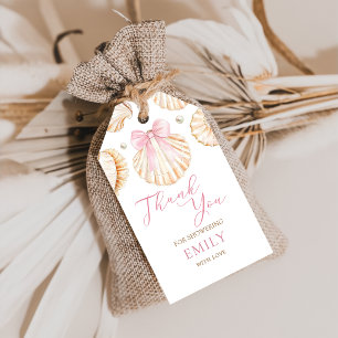 Pink Bow Seashells Baby Shower Thank You Gift Tags