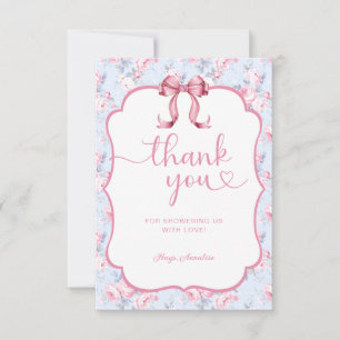 Pink Bow Shabby Chic Baby Shower Thank You Card