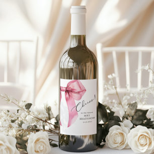 Pink Bow She is tying the knot Bridal Shower Wine Label