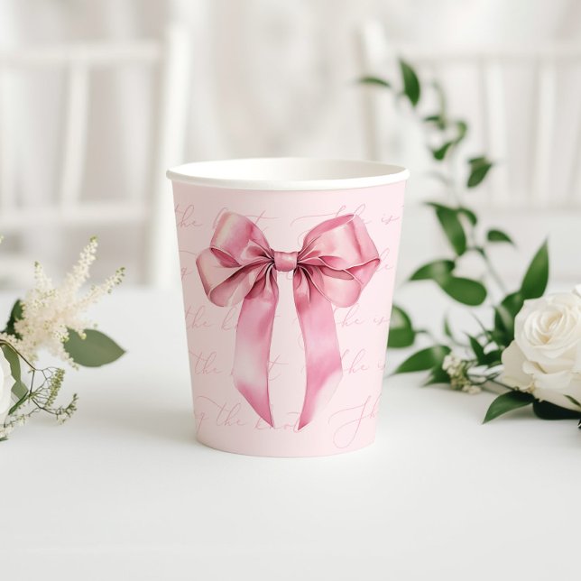 Pink Bow She is tying the knot elegant bridal Paper Cups (Creator Uploaded)