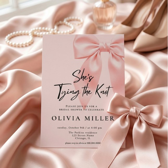 Pink Bow She’s Tying the Knot Bridal Shower Invitation (Creator Uploaded)
