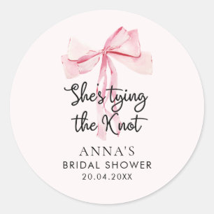 Pink Bow She Tying The Knot Bridal Shower Classic Round Sticker