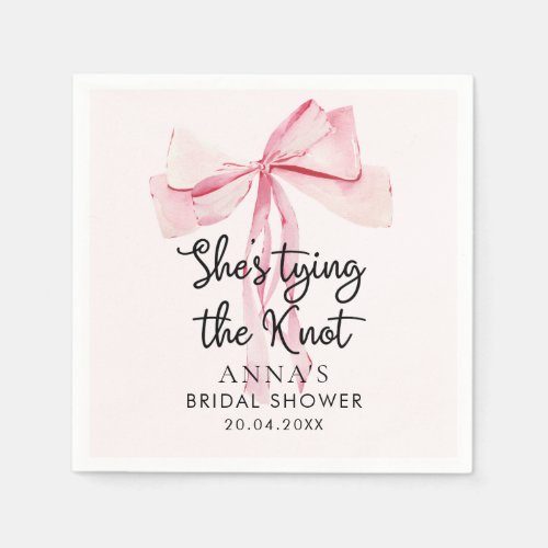 Pink Bow She Tying The Knot Bridal Shower Napkins